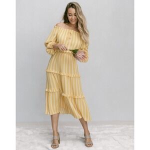 LC Lauren Conrad Striped Off-Shoulder Tiered Maxi Dress Picnic Vacation XXL